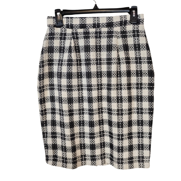 Vintage Tweed Knit Plaid Velvet Checkered Button Down Peplum Blazor Skirt Set - Picture 4 of 16